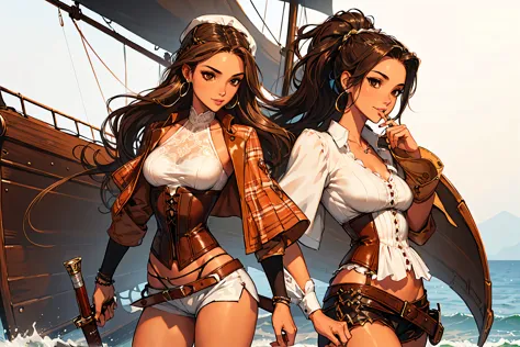 (masterpiece), best quality, expressive eyes, perfect face, (pirate ship background), (standing), (smirk), (closeup view), (1gir...