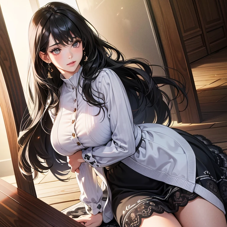 high quality, 最high quality, photo-Realistic, RAW Photos, Realistic, ultra Realistic 8k cg, Very detailed, High resolution, masterpiece, One girl, Long Hair, Black Hair, Iris, Face and eye details, close, Intricate details, Detailed Texture, In detail, Extra large breasts, super mini skirt, plump, luxurious accessories