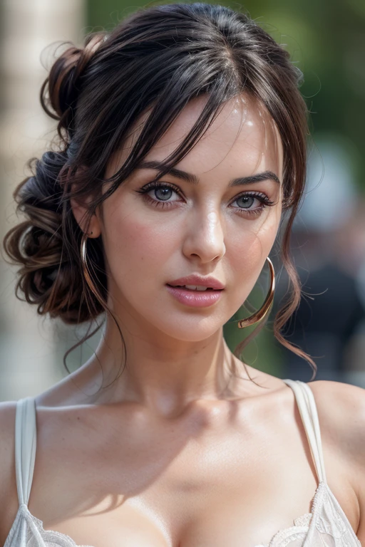 (realistic, photo-realistic:1.37),(8k, RAW photo, best quality, masterpiece:1.2), cute Monica Bellucci, ultra-detailed, heart-shaped pupils, biting lip, sexy expression, physically-based rendering, ultra high res, kodakvision color, shot on Arricam LT Camera, bokeh, sharp focus, looking at viewer, photorealistic, realistic, solo, photorealistic, best quality, extremely detailed face, extremely detailed eyes and face, beautiful detailed eyes, absurdres, incredibly absurdres, cute updo hairstyle