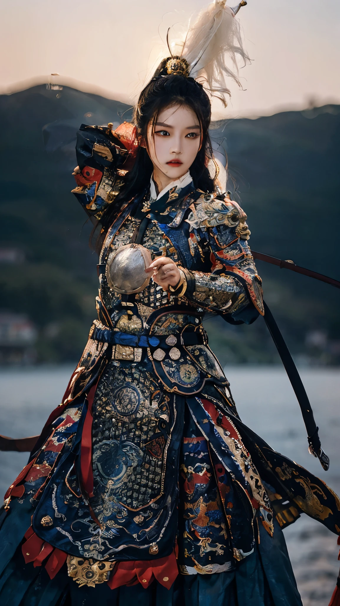 a 2 chinese girl,Chinese_armor,cowboy shot,dynamic angle,the most beautiful form of chaos,elegant,a brutalist designed,vivid colours, best quality, masterpiece, highres, absurdres, incredibly absurdres, huge filesize, wallpaper, colorful,8K,RAW photo