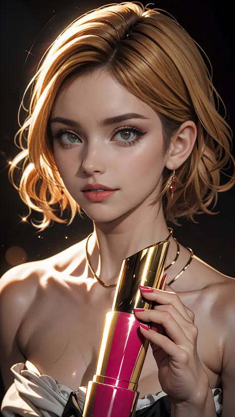 Beautiful woman paints her lips with lipstick. Beautiful woman face, Fine details, high quality, high quality. Vivid and True Co...