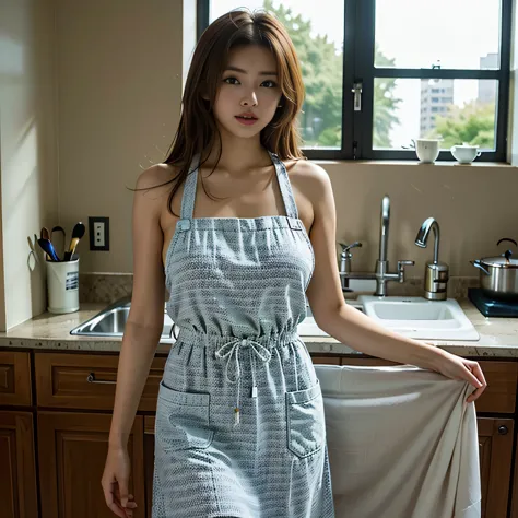 A young and extremely beautiful woman、Naked with an apron、
