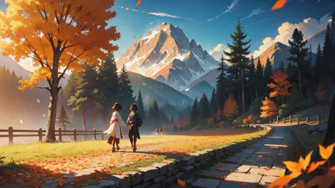 fallen leaves on the path in the mountains, atey ghailan 8 k, inspired by sylvain sarrailh, makoto shinkai cyril rolando, concep...