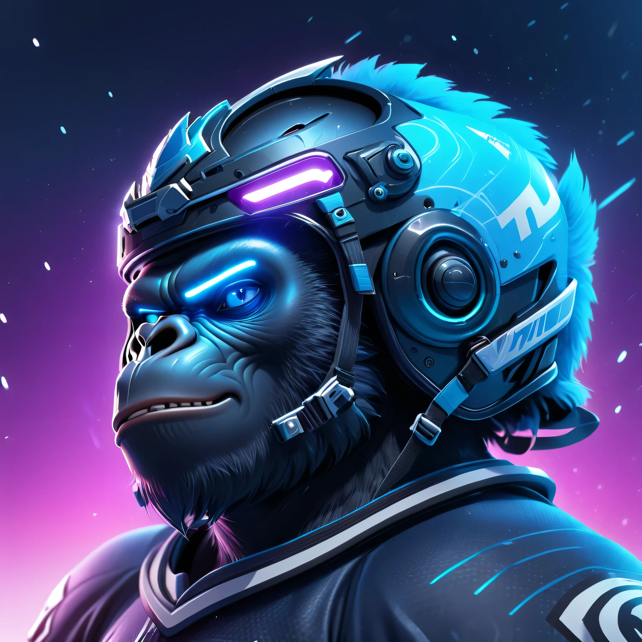 Gorilla playing ice hockey、Glide、３ｄcharacter、Helmet、Cyberspace Showdown、Add motion、armor、Cyber intelligence background、Wear protective gear、Confront、３ｄcharacter、３ｄimage、UHD, anatomically correct, best quality, award winning, 8k, 16k
