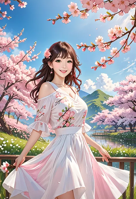 art by Cornflower, dream-like, cherry_flowerが咲く, fall_flowerびら, flowerびら, branch, pink_flower, One girl,20-year-old, green_null,...