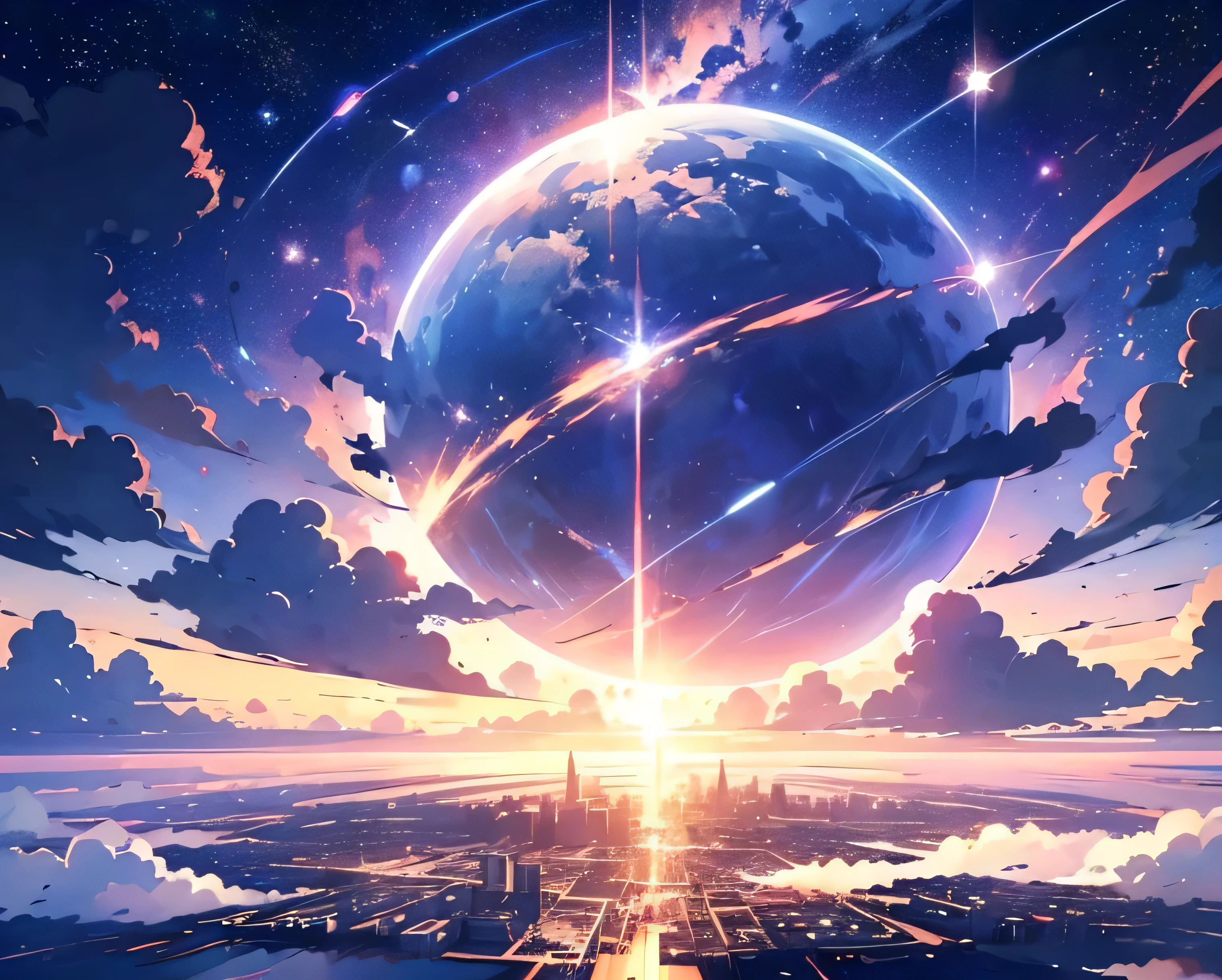 sea of clouds、Beautiful sky animation scene with stars and planets, Abandoned city floating on the sea,Space Sky. by makoto shinkai, anime art wallpaper 4k, anime art wallpaper 4k, Anime Art Wallpapers 8K, anime wallpaper 4k, anime wallpaper 4k, 4k anime wallpaper, Anime Sky, Awesome Wallpapers, Anime Background, Celestial planets in the background, Anime Background art