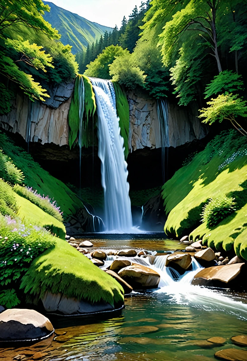 Wasser fließt wie ein Wasserfall den Berg hinunter  