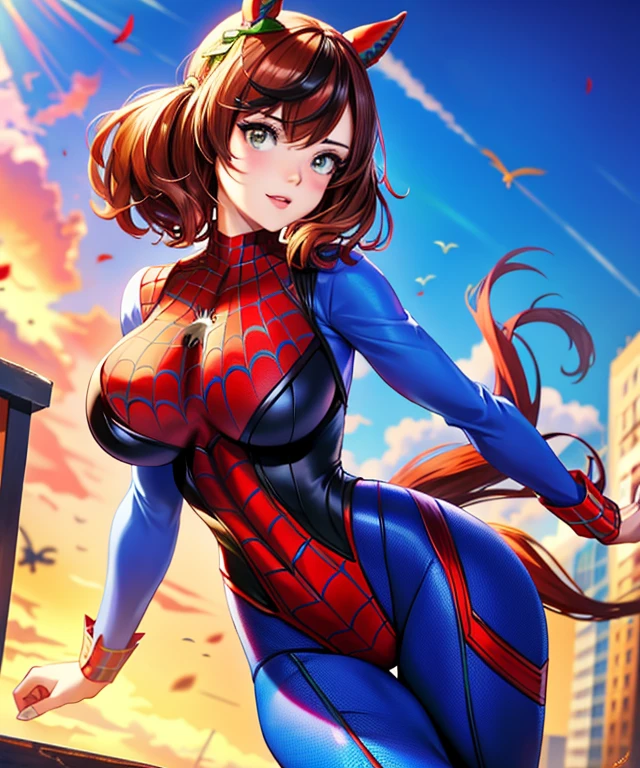 bellenature ,Belle femme ,a détaillé le corps décrit avec le cosplay de Spider-Man, Très gros seins, grand