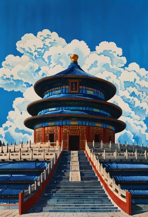 gangfeng, temple of heaven, , chinese architecture, white clouds, traditional design, stairs, symmetry, circular building, dayti...