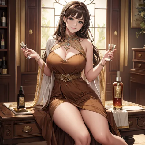 ((masterpiece,highest quality)), 4K, High resolution, One girl, alone, smile, Brown Dress, (Perfumer&#39;s Outfit 2:1.2), 、Camel...