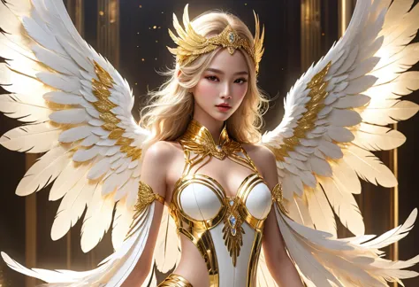 White and Gold, 电影照片whole body女性天使, Her appearance perfectly blends the ancient mystery. Have the face and style of a contempora...