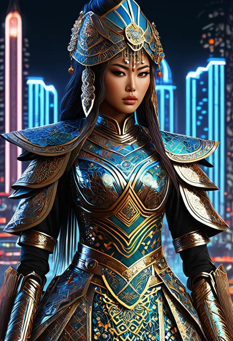 (high quality), (masterpiece), (detailed), 8k, hyper-realistic digital illustration depicts (japanese warrior princess1.3) adorn...