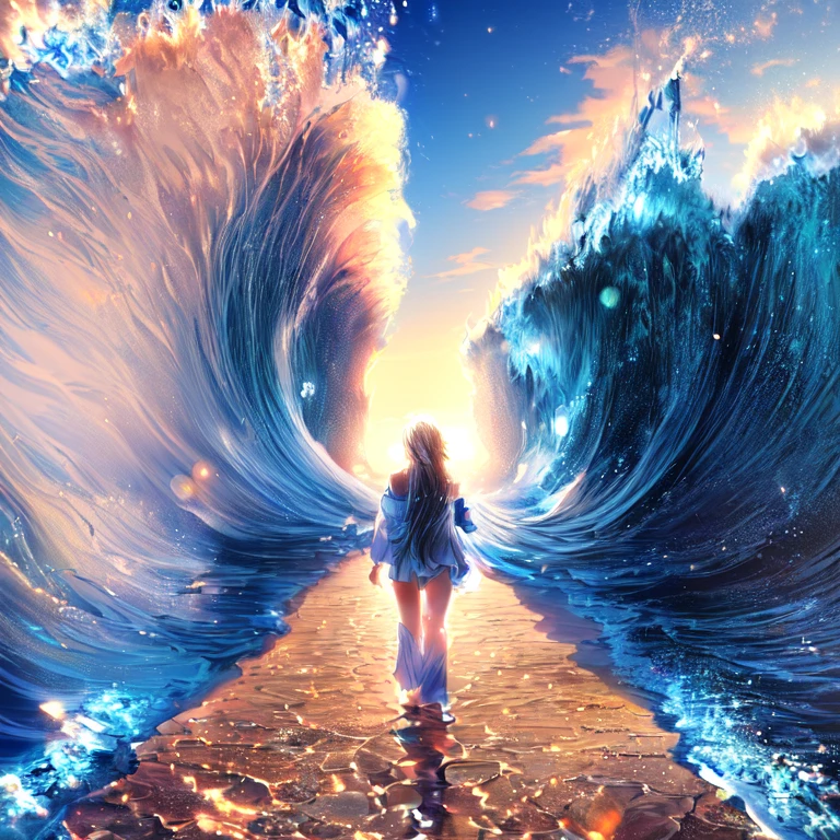 Anime girl walking on the beach, Wallpaper Anime Blue Water, Anime girl walking on water, Beautiful peaceful scene in anime, Beautiful Anime scene, blue sea, Beautiful Anime artwork, Beautiful Anime art, ultra HD Anime Wallpaper, 4k anime wallpaper, HD Anime Wallpaper, Anime Background, makoto shinkai cyril rolando, Beautiful Anime, Anime HD Wallpaper, dirt road,dry road,sea , water wall, 