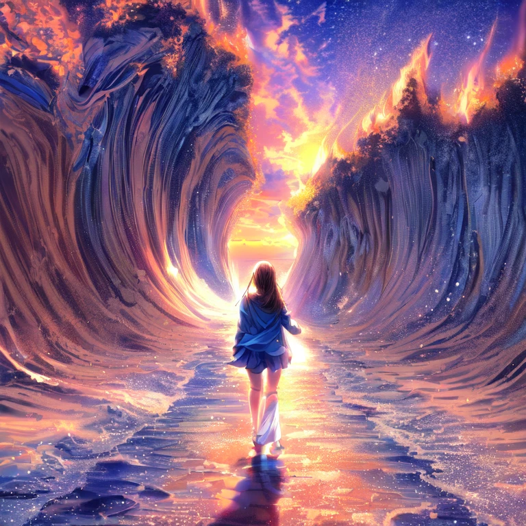 Anime girl walking on the beach, Wallpaper Anime Blue Water, Anime girl walking on water, Beautiful peaceful scene in anime, Beautiful Anime scene, blue sea, Beautiful Anime artwork, Beautiful Anime art, ultra HD Anime Wallpaper, 4k anime wallpaper, HD Anime Wallpaper, Anime Background, makoto shinkai cyril rolando, Beautiful Anime, Anime HD Wallpaper, dirt road,dry road, water wall, 