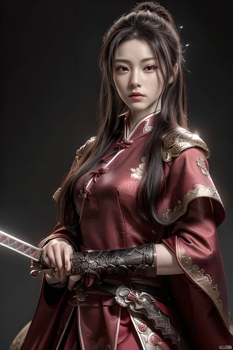 ((masterpiece, highest quality, High resolution, Realistic, to be born, 8k wallpaper)), Female swordsman in Chinese costume, Her...
