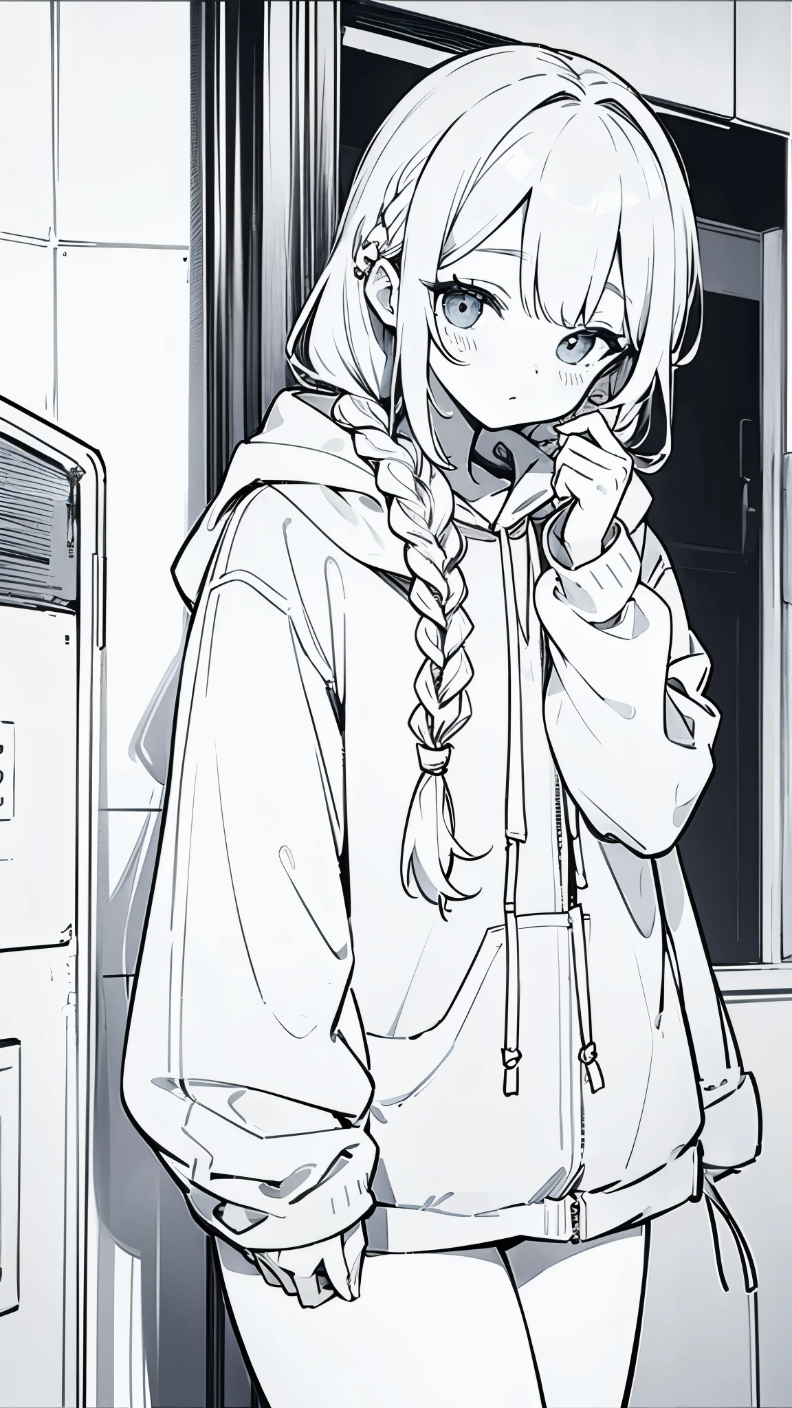 Anime girl in a hoodie talking on a cell phone SeaArt AI