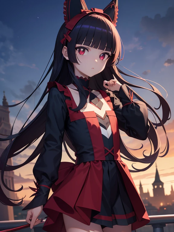 rorymercury, mercurio rory, pelo negro, flequillo contundente, corte de hime, adorno para el pelo, lipstick, pelo largo, constituir, (small chest:1.2), (ojos rojos:1.5),
ROMPER black guantes, black muslos, correas de liga, guantes, Gothic, lazo para el pelo, Gothic fashion, puffy mangas cortas, mangas hinchadas, mangas cortas, muslos,
ROMPER outdoors, Ciudad,
ROMPER looking at viewer,
ROMPER (Obra maestra:1.2), mejor calidad, high resolution, fondo de pantalla de unidad 8k, (illustration:0.8), (hermosos ojos detallados:1.6), cara extremadamente detallada, Perfect lighting, CG extremadamente detallado, (manos perfectas, perfect anatomy),