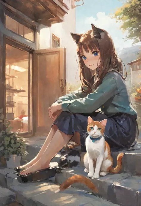 1 girl and 1 cat,