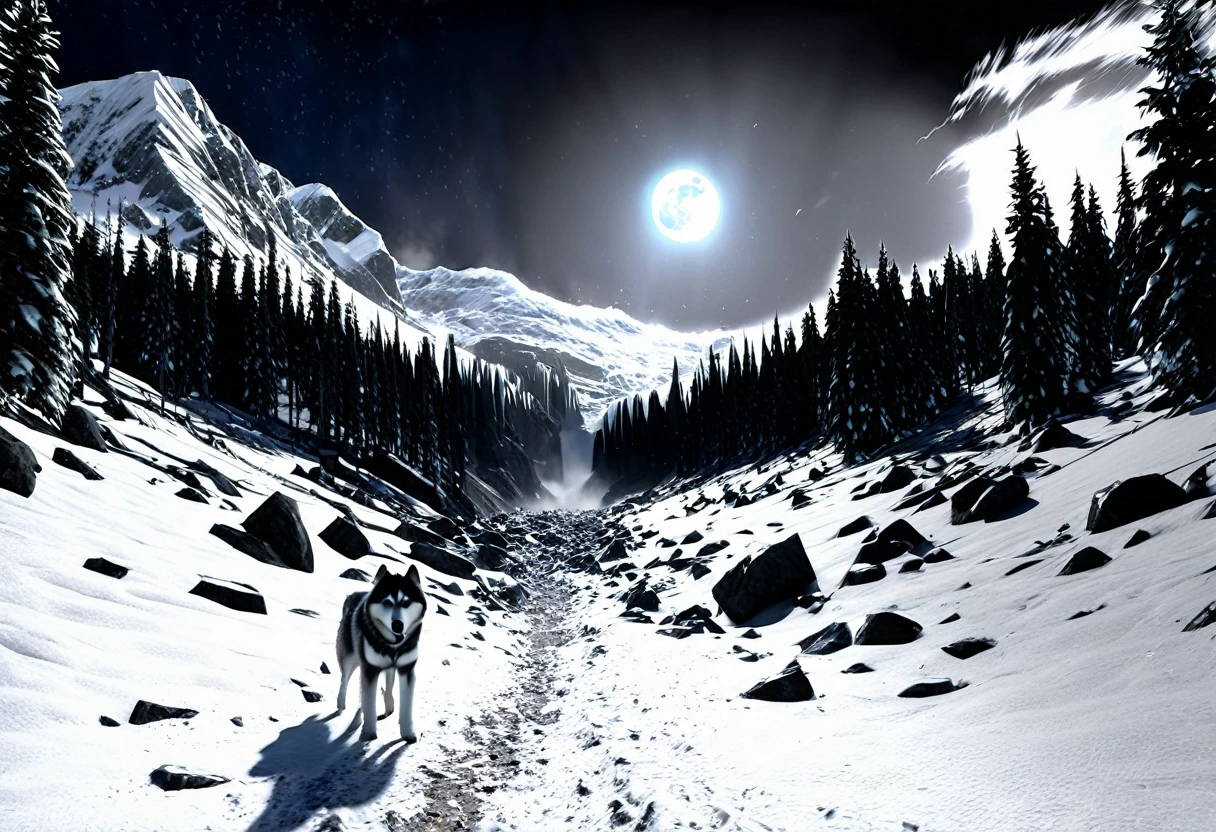 night Husky Malamute howling masterpiece epic path deep equirectangular snow mountain glacier weather snowflakes waterfall forest moon luminescence volumetric lightning contrast global lighting saturate ultra_high resolution meticulously intricate analog pro-photo-realistic ultra_ultra de alta qualidade_high detail ideal accurate cgi vfx sfx reflex 3dcg max color code extreme enhanced octane_renderizado UHD NVIDIA_RTX_RENDERING RADIUS_RASTREANDO DLSS_3 efeitos_CINEMATIC XT3 K 32K 16K HDR irrealengine5 romm rgb pbr 3dcg fxaa blu-ray fkaa txaa rtx ssao aprimorado ultra_Nitidez