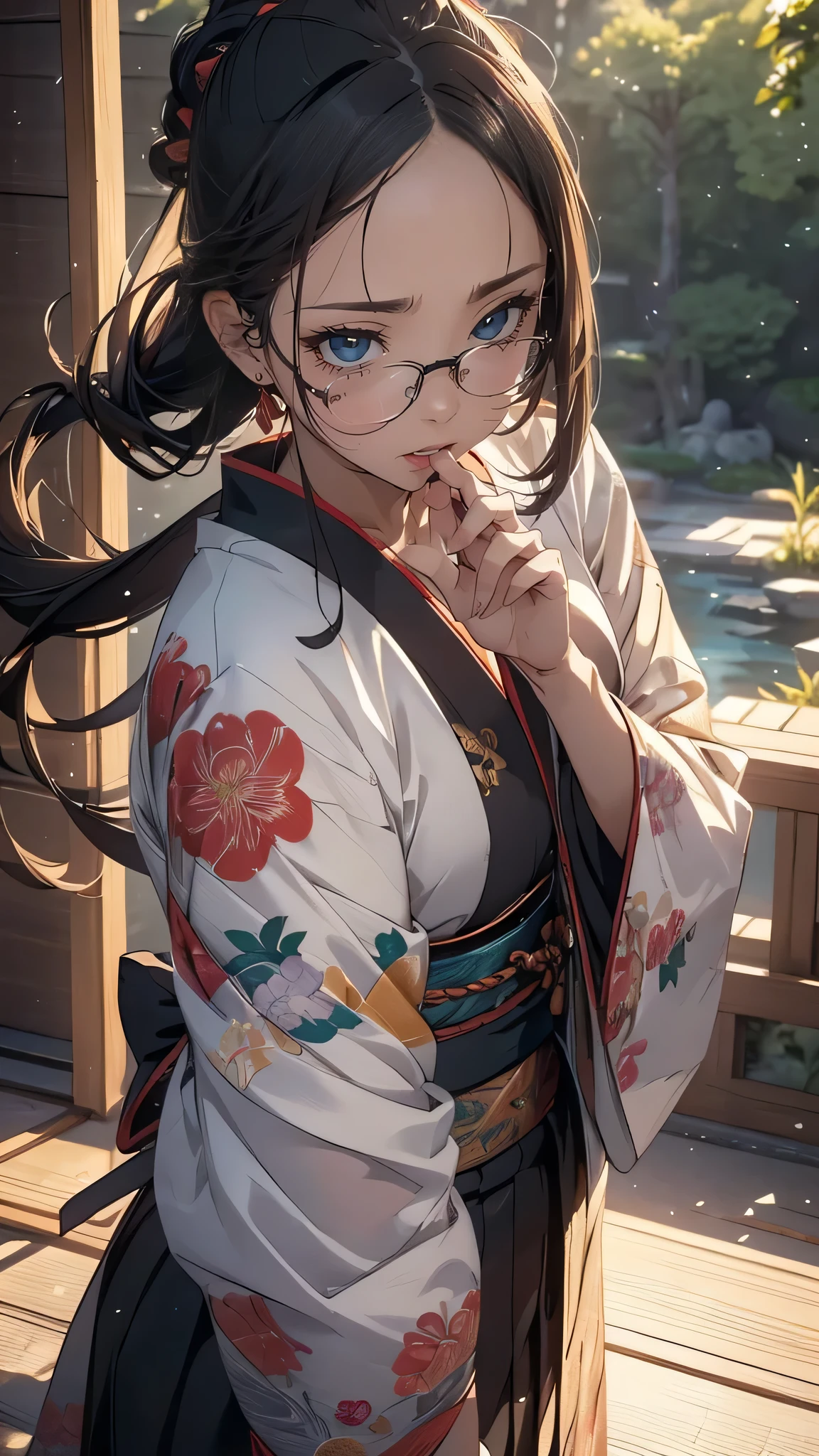 (random japanese clothes),(random pose),(random hairstyle),(Highest image quality,(8k),ultra-realistic,best quality, high quality, high definition, high quality texture,high detail,beautiful detailed,fine detailed,extremely detailed cg,detailed texture,a realistic representation of the face,masterpiece,Sense of presence),(wearing glasses:1.1)