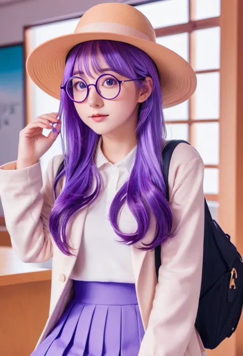 Purple hair and glasses、Anime girl in a hat, ALALE，Marin Kitagawa Fanart, Cute girl anime visuals, akira toriyama 📹, Akiri Toriy...