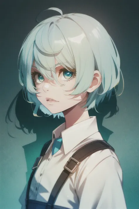 Girl with short white hair and blue-green eyes looks like a boy