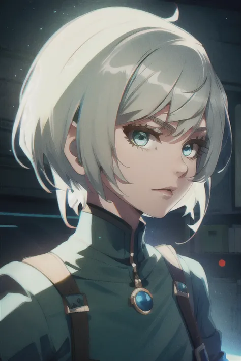 Girl with short white hair and blue-green eyes looks like a boy
