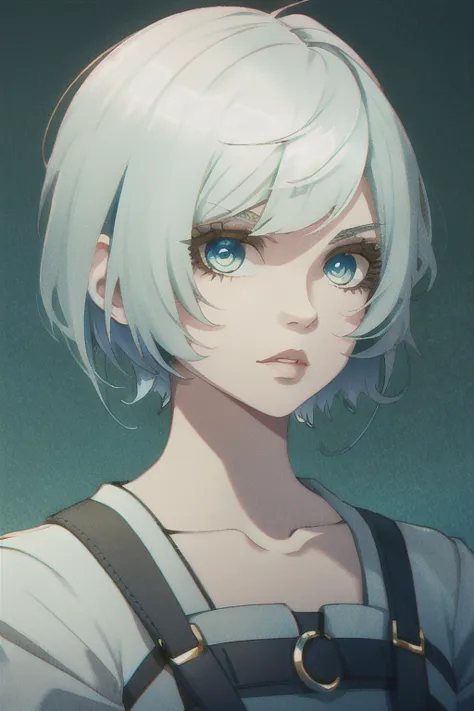 Girl with short white hair and blue-green eyes looks like a boy