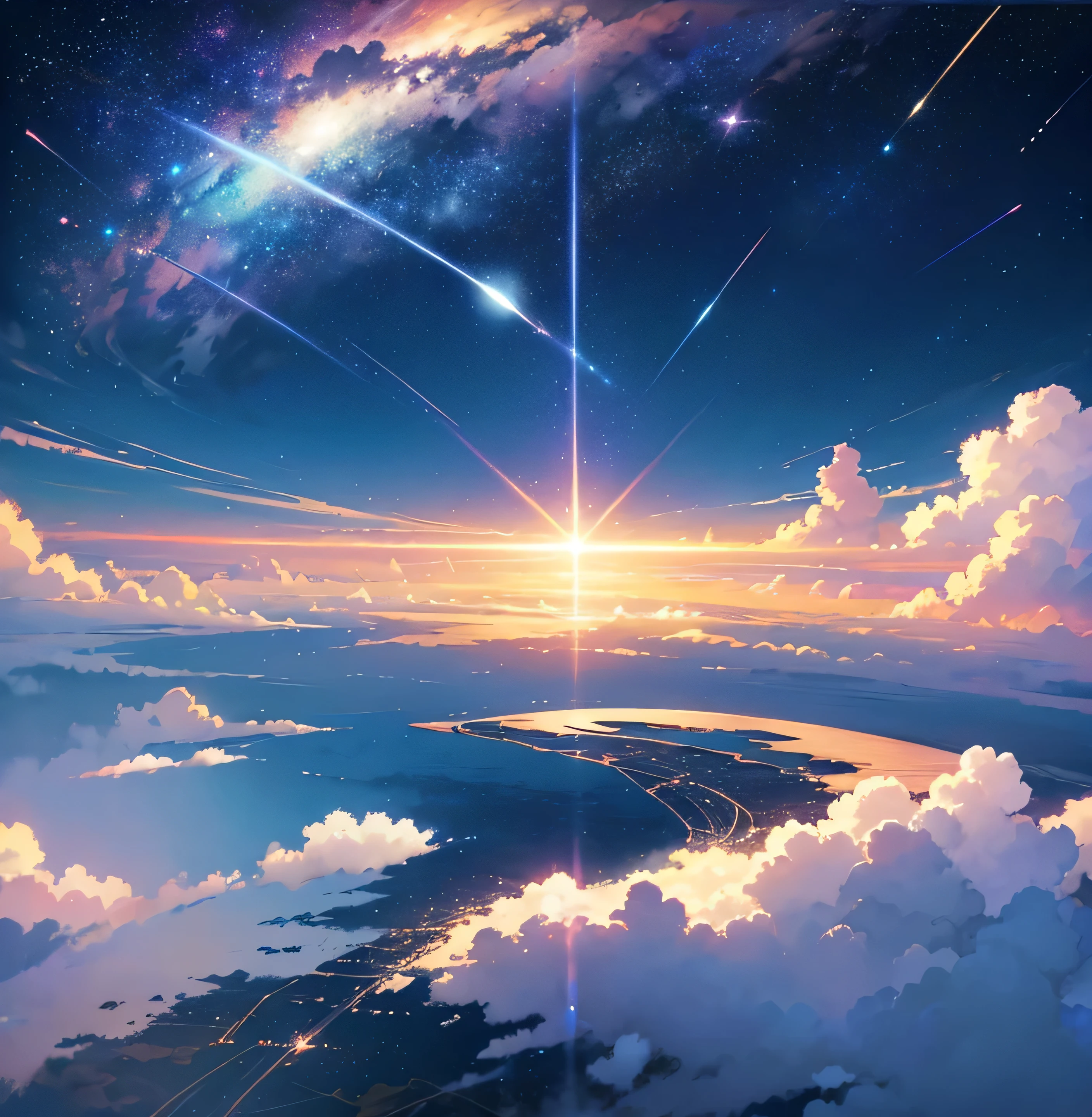 Galaxy Railroad mit Schienen im Himmel、Der Luftzug fährt auf Schienen、Wolkenmeer、Wunderschöne Himmelsanimationsszene mit Sternen und Planeten, Verlassene Stadt schwimmt auf dem Meer,Weltraumhimmel. von Makoto Shinkai, Anime-Kunst-Hintergrundbild 4K, Anime-Kunst-Hintergrundbild 4K, Anime-Kunst-Hintergründe 8K, Anime-Hintergrundbild 4k, Anime-Hintergrundbild 4k, 4K-Anime-Hintergrundbild, Anime Himmel, Tolle Hintergrundbilder, Anime-Hintergrund, Himmlische Planeten im Hintergrund, Anime-Hintergrund art
