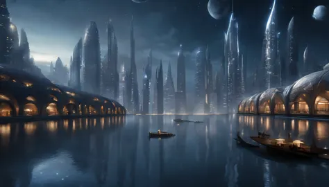 Space City、Future City、alien、Floating in space、cyber punk、A row of skyscrapers、Space Station、highest quality、masterpiece、２４century、dream、Utopian、Earth、The world of dreams、Fantasy、𝓡𝓸𝓶𝓪𝓷𝓽𝓲𝓬、Beautiful City