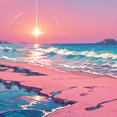 background,Seaside,Pink Sea,Pink Sun,  --ar 9:16  --s 100