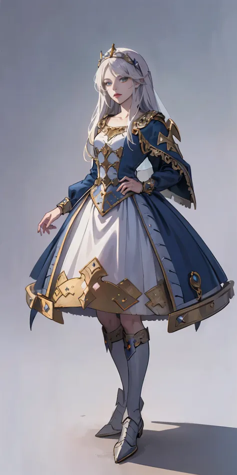 ((Masterpiece, white background)) full body of a woman in a dress with a veil, feet together, standing feet together, military boots, beautiful fantasy maiden slave warrior, beautiful fantasy art portrait, fantasy victorian art, medieval fantasy art, beaut...