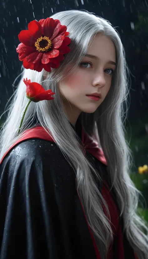 one girl,alone,one girl,alone,((beautiful fine details)), (detailed light),depth of written boundary,(gray hair),silver eyes,hai...