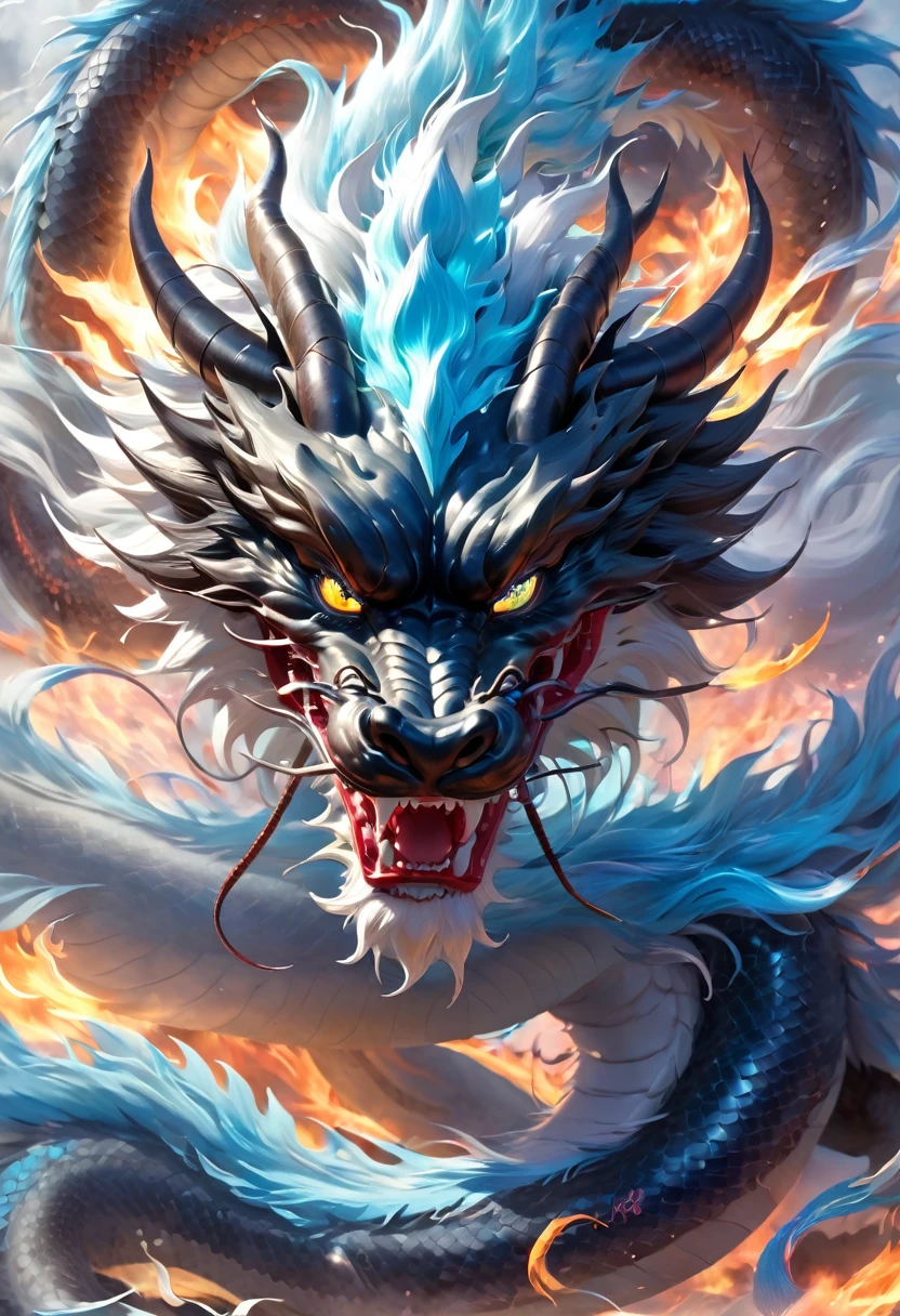 (Main Themes: Wide-angle lens), The flame is light blue,[多彩of,(Chinese dragon personification)], of,戏剧性of云,(Going deep into the field), 丰富of细节, (廣闊of天空), (Sense of vastness),Energy and vitality, 复杂of细节.(最好of品質, high resolution, masterpiece:1.2), (实际of:1.37), High Dynamic Range。