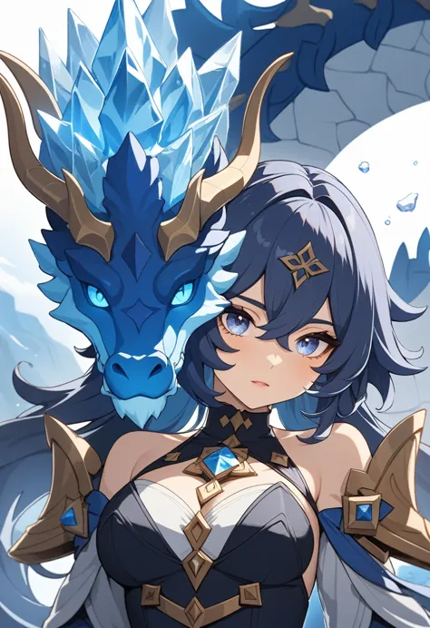 （layla）， masterpiece,chinese dragon，bust shot，feature，genshin，ice elementals