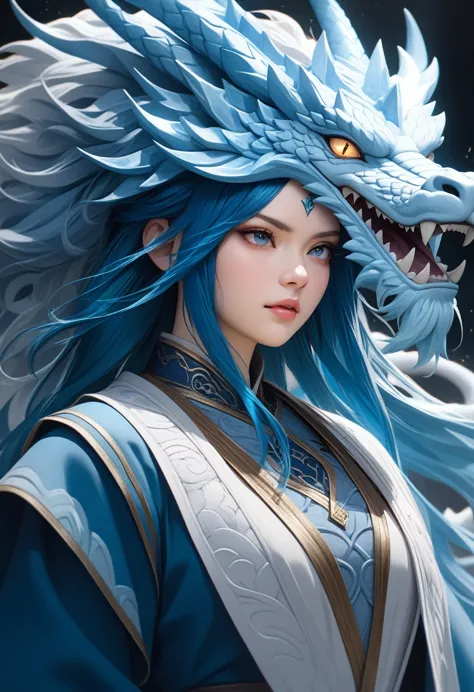 (blue, vibrant, dynamic:1.1), (best quality, highres:1.2), (realistic, photorealistic:1.37), masterpiece:1.2, chinese dragon, bu...