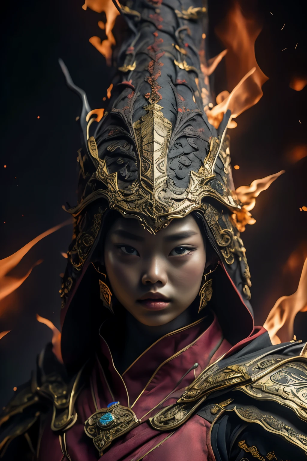 (8k) (Artstationは非常に詳細です), 古代中国の鎧には3つの文字がある, 全員が溶岩マスクと鎧を着用している, 壮大な戦闘シーン, 鎧の暗い部分には中国の龍の模様がある, ゴールドアーマー, キャラクターの暗い部分には豊かなディテールがある. 背景は中国のファンタジーシーンです, 炎が燃えるシーンと画面全体に渡る詳細なディテールが描かれている炎が渦巻く, 溶岩川, 火山の背景, 雰囲気, (最高品質, 4K, 8k, 高解像度, 傑作: 1.2), 超詳細, (実際の, photo 実際の, photo 実際の: 1.37), 高解像度, 超高解像度, スタジオ照明, 超微細塗装, 明確な焦点, 物理ベースのレンダリング, 非常に詳細な説明, プロ, 明るい色, ショット, 風景, 燃えるような赤と濃い黒, 危険な照明