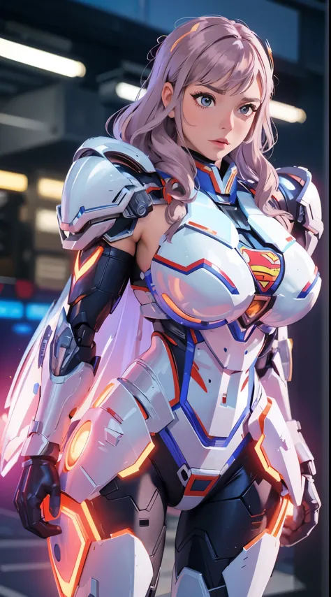 SUPERGIRL, HUGE , MECHA HEAVY ARMOR, TRANSPARANT, MUSCLE BODY, SEXY.