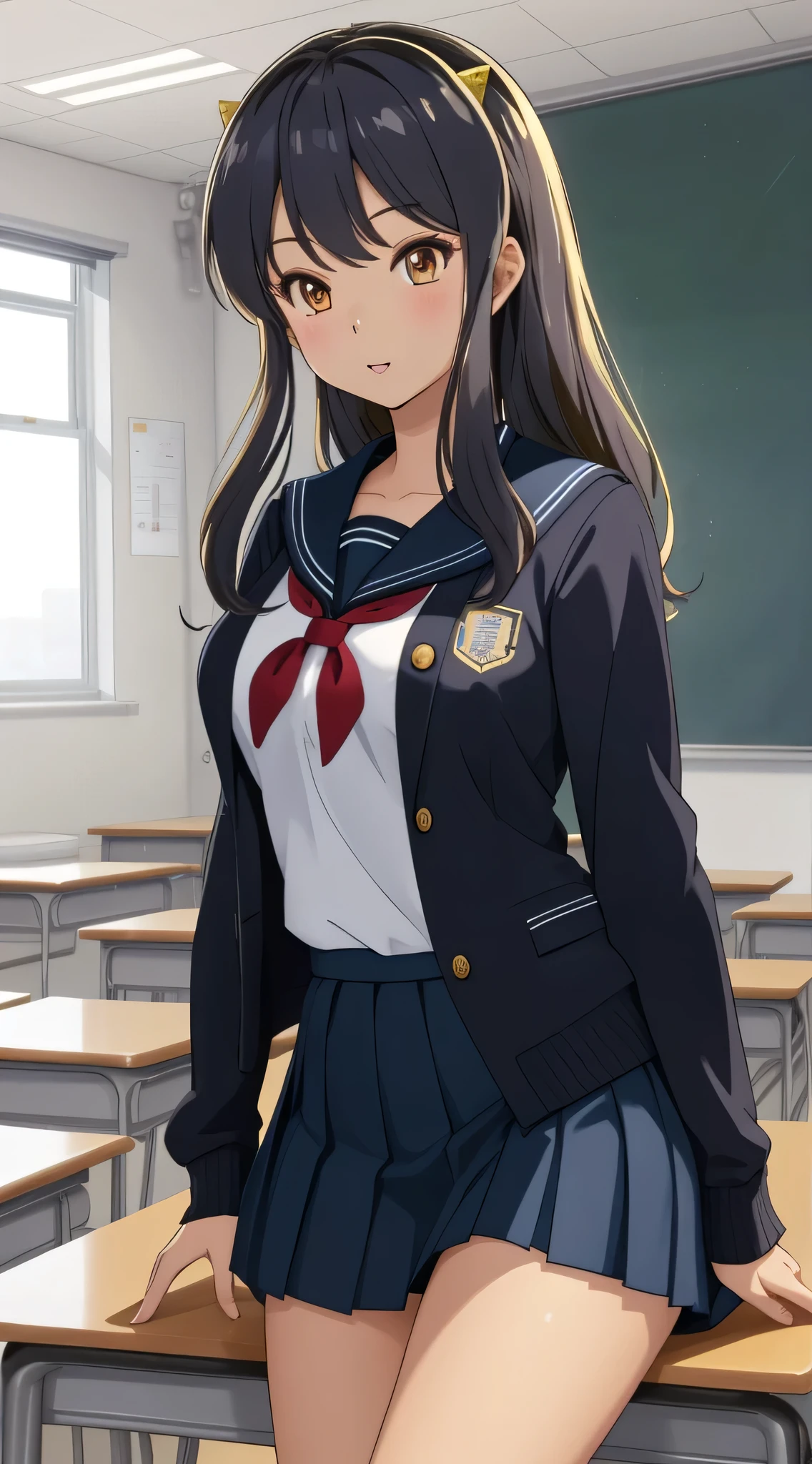 Ram, sexy, Mature face, Sexy smile、Extremely detailed eyes、Blue Eyes, Turquoise Hair、Cute demon horns、2Book corner、Tabletop, (Penetration: 1.2),((Short sailor suit, Detailed and accurate)), Summer 3/4 sleeve shirt、In a glamorous body, Big Breasts:1.6, ((School uniform skirt)), (I can see her panties, Lace, Accurate and detailed), Sexy Poses,refer to４Bookの中に親refer to１Book,On a desk in the classroom、Classroom Background、