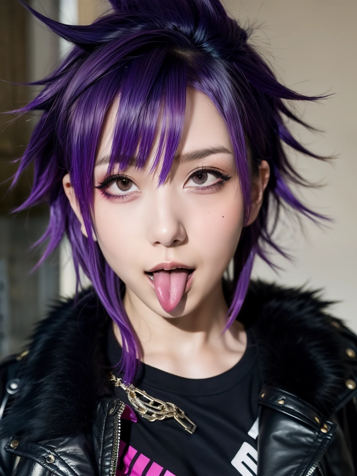 1個女孩, 龐克, 龐克 girl, 龐克 hair, 街道, 紫色頭髮, 舌頭, 夾克