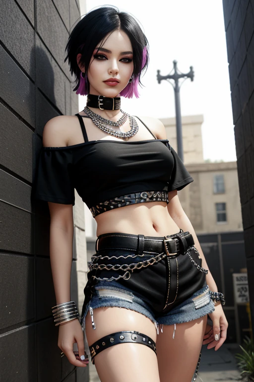 ((Masterpiece, best quality)),smirk,smug,edgQuality
edgpshorts, a woman in a black top and shorts  with chains on her waist , wearing edgpshorts
 