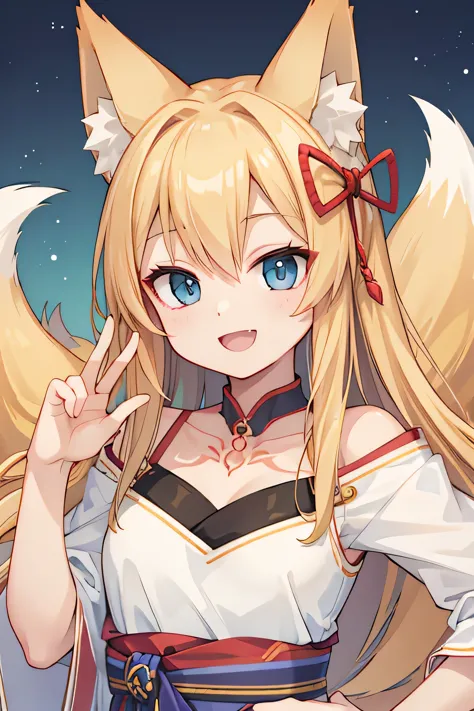 highest quality、smile、fox ears、blonde、whole body