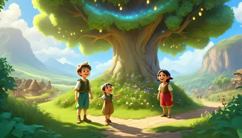The villagers live happily ever after, grateful for the magical bush and the boy who discovered it