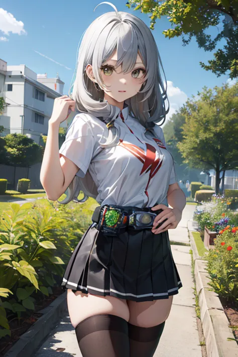 (tsuuhaiken),masterpiece,best quality,highres,ultra-detailed,aanyaruko,long hair,(silver hair),ahoge,shirt,white shirt,checkered...