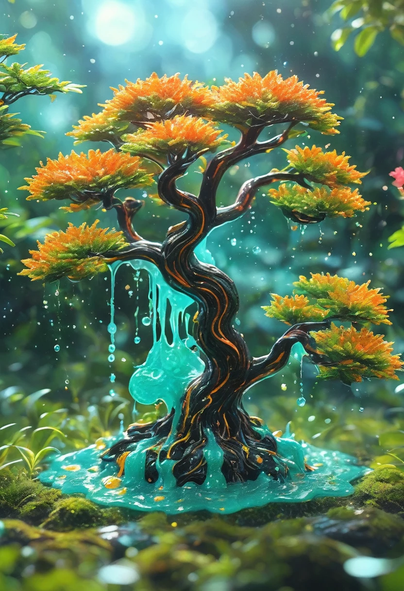 best quality, very good, 16K, ridiculous, Extremely detailed, Cute slime tree，The horns are made of translucent boiling lava, Background grassland（（A masterpiece full of fantasy elements）））， （（best quality））， （（Intricate details））（8k）