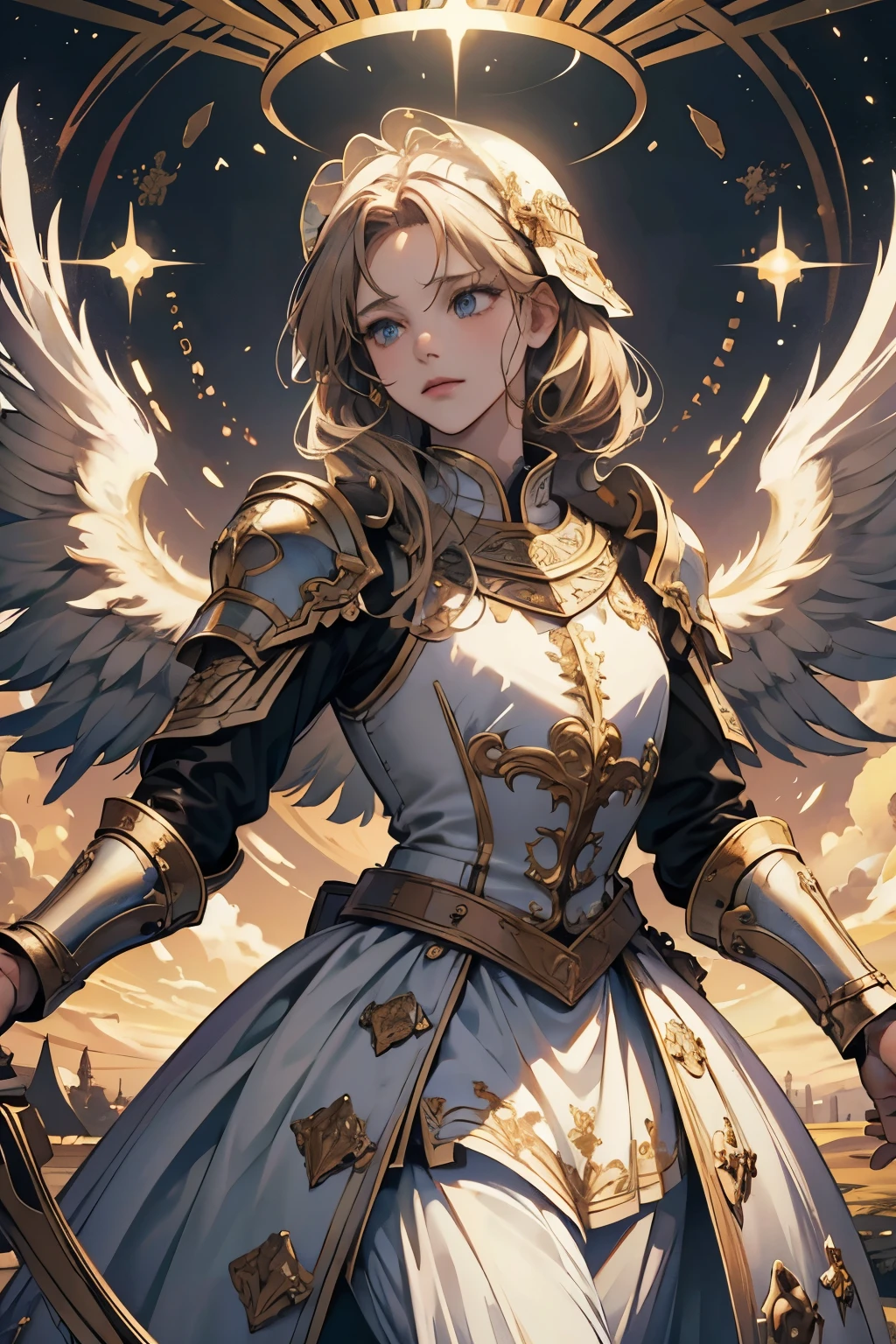 (ultra-detailed, faceless, helmetless Renaissance soldier portrait in heaven: 1.2),
delicate yet expressive features, ethereal aura, divine radiance, intricate armor details, worn textures, BREAK, a celestial background, ethereal clouds, golden halos, serene angels playing harps, floating cherubs, heavenly landscapes, Avante-garde perspective, creating an immersive, otherworldly feel.

This faceless Renaissance soldier portrait, striding confidently in heaven, exudes an enigmatic allure. Despite his homeless, his intricately designed armor gleams with a subtle, otherworld