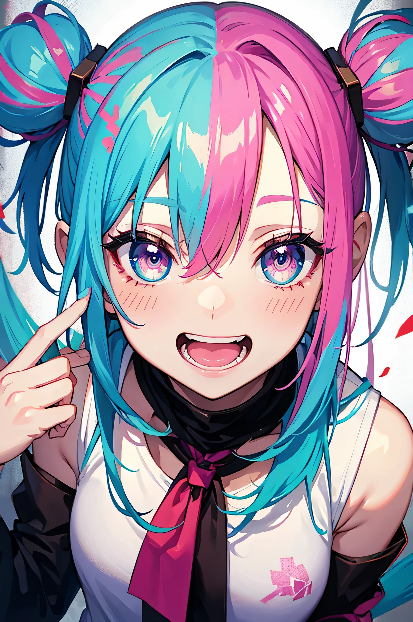 Graffiti Face, Colorful eyes, Open your mouth, Yandere Expression, smile, Looking at the audience, can&#39;I can&#39;I can&#39;I can&#39;t see my hands, pastel colour, thought, Get help、(Redhead)、short hair、Bob Hair、Clear Eyes、Expressionless、Angry face、Hair between the eyes、sing、Glare、((Get angry))、((Up to the upper body))