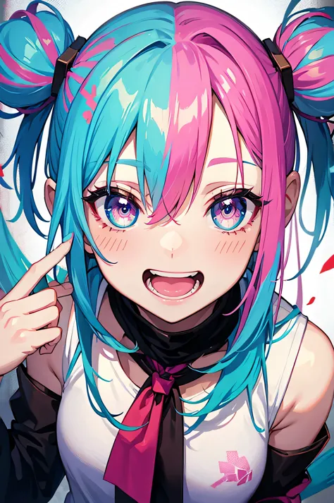Graffiti Face, Colorful eyes, Open your mouth, Yandere Expression, smile, Looking at the audience, can&#39;I can&#39;I can&#39;I...