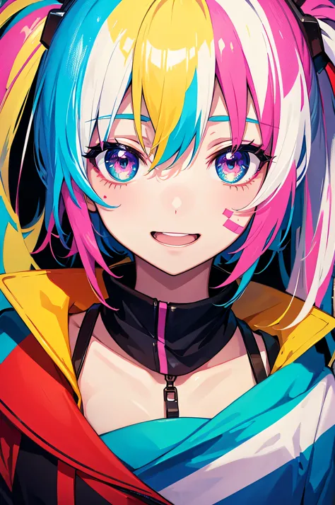 Graffiti Face, Colorful eyes, Open your mouth, Yandere Expression, smile, Looking at the audience, can&#39;I can&#39;I can&#39;I...