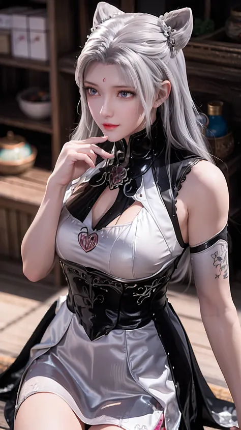 white hair，Glowing eyes,Medium bust，Sex toys，vibrator，,,interesting,charming的面部表情,Aheiyan,charming,blush,Shy,Shy，blushing，surpri...